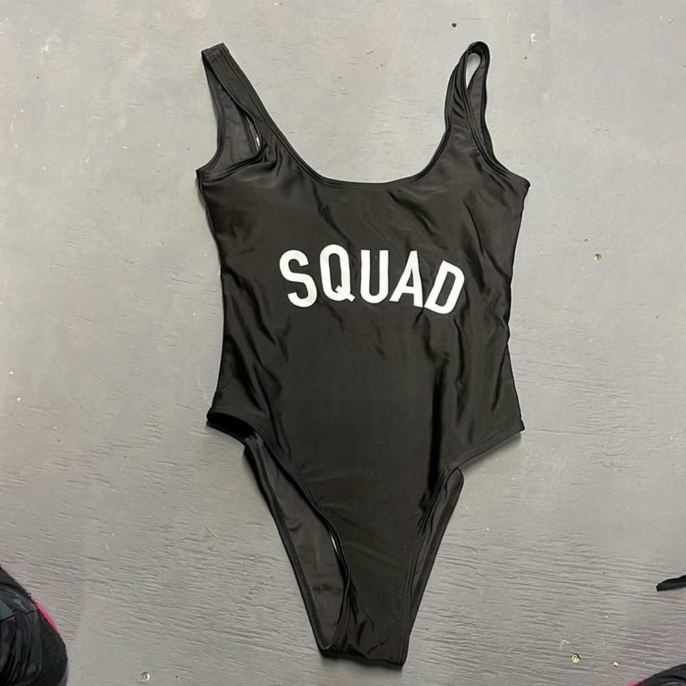 Black “squad” padded bathing suit